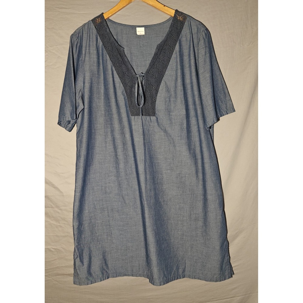 Lightweight Chambray Tunic With Embroidery Neckline XL Merona
